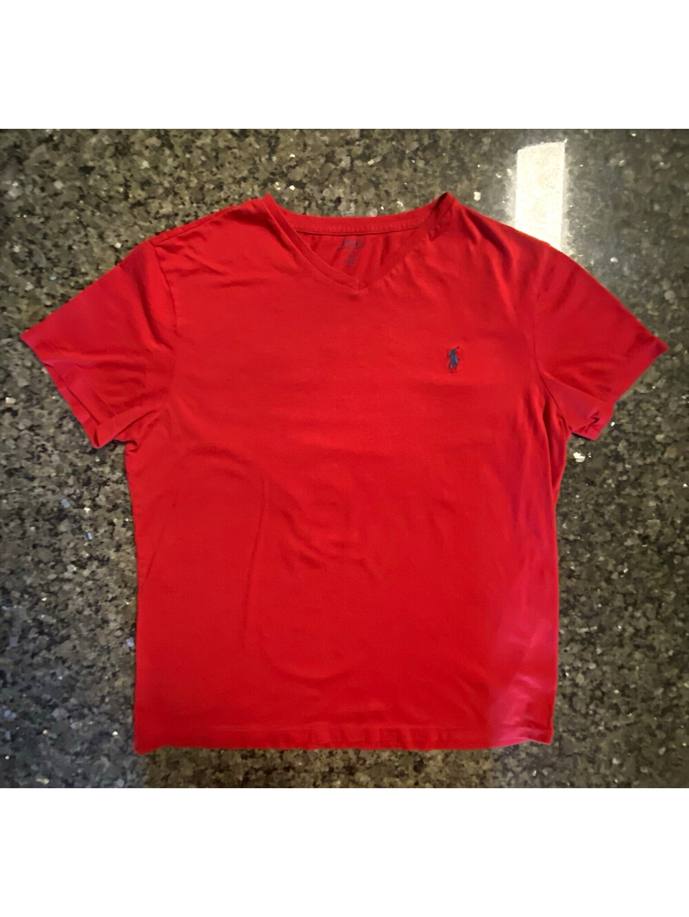 Polo Ralph Lauren Men's Red Solid V-Neck Short Sleeve Logo T-Shirt L